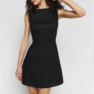 Reformation black linen Zenni high neck a line mini dress